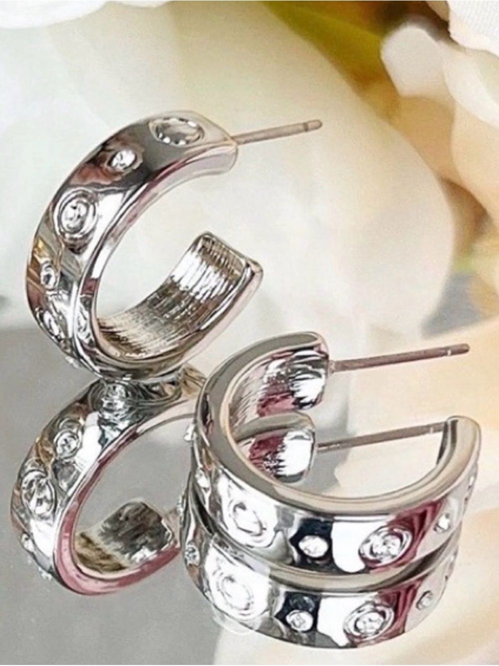 Park Lane Trend Silver Hoop Earrings with Sparkling Accents